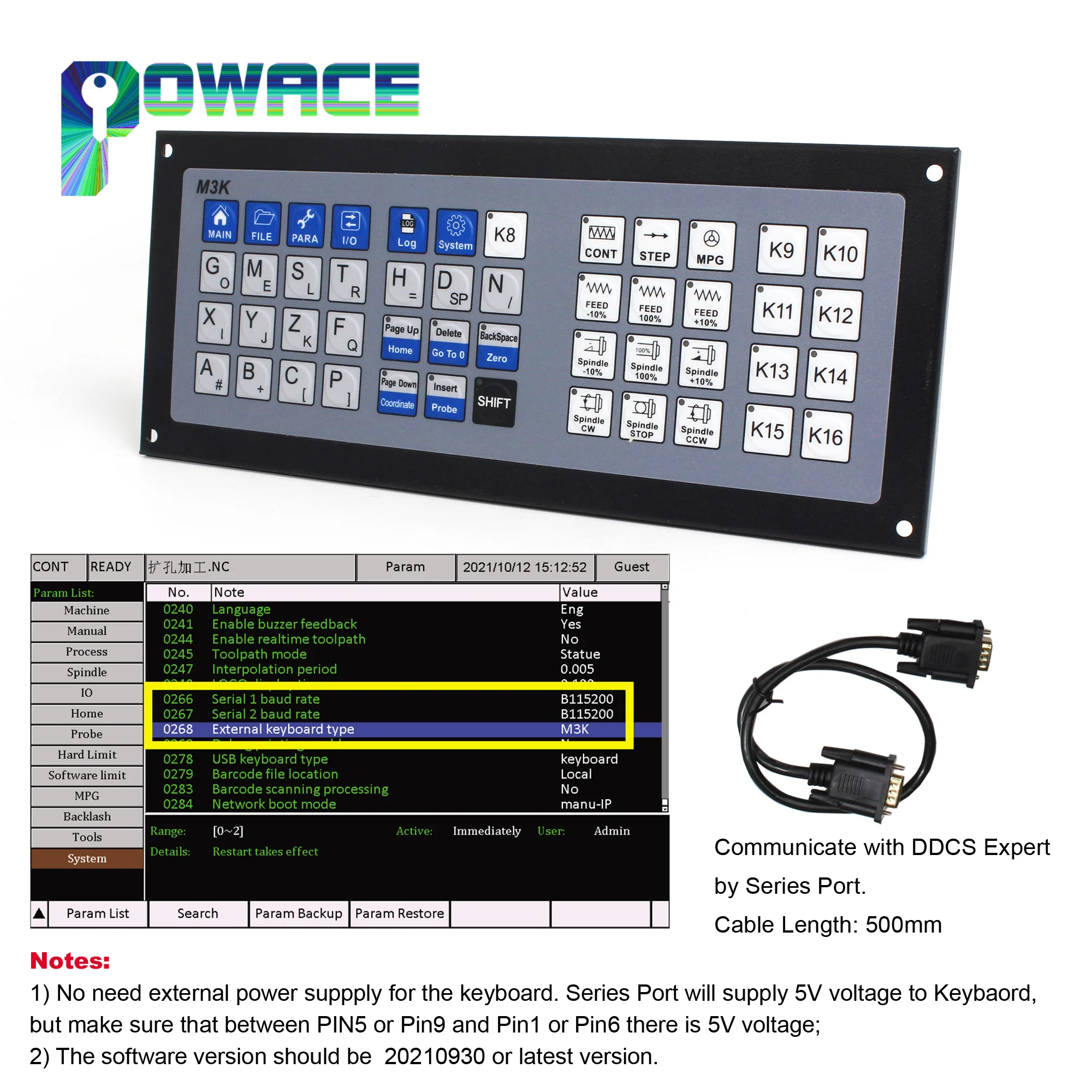 New M3K Extended Keyboard For CNC Motion controller DDCS Expert 3 / 4 / 5 axis PLC Stand Alone Controller Rattm motor