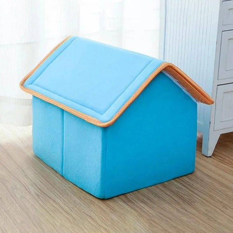 Winter Dog House Foldable Bed With Mat Soft Leopard Dog Puppy Sofa Cushion House Kennel Nest Pet Cat Bed For Small Medium Dogs