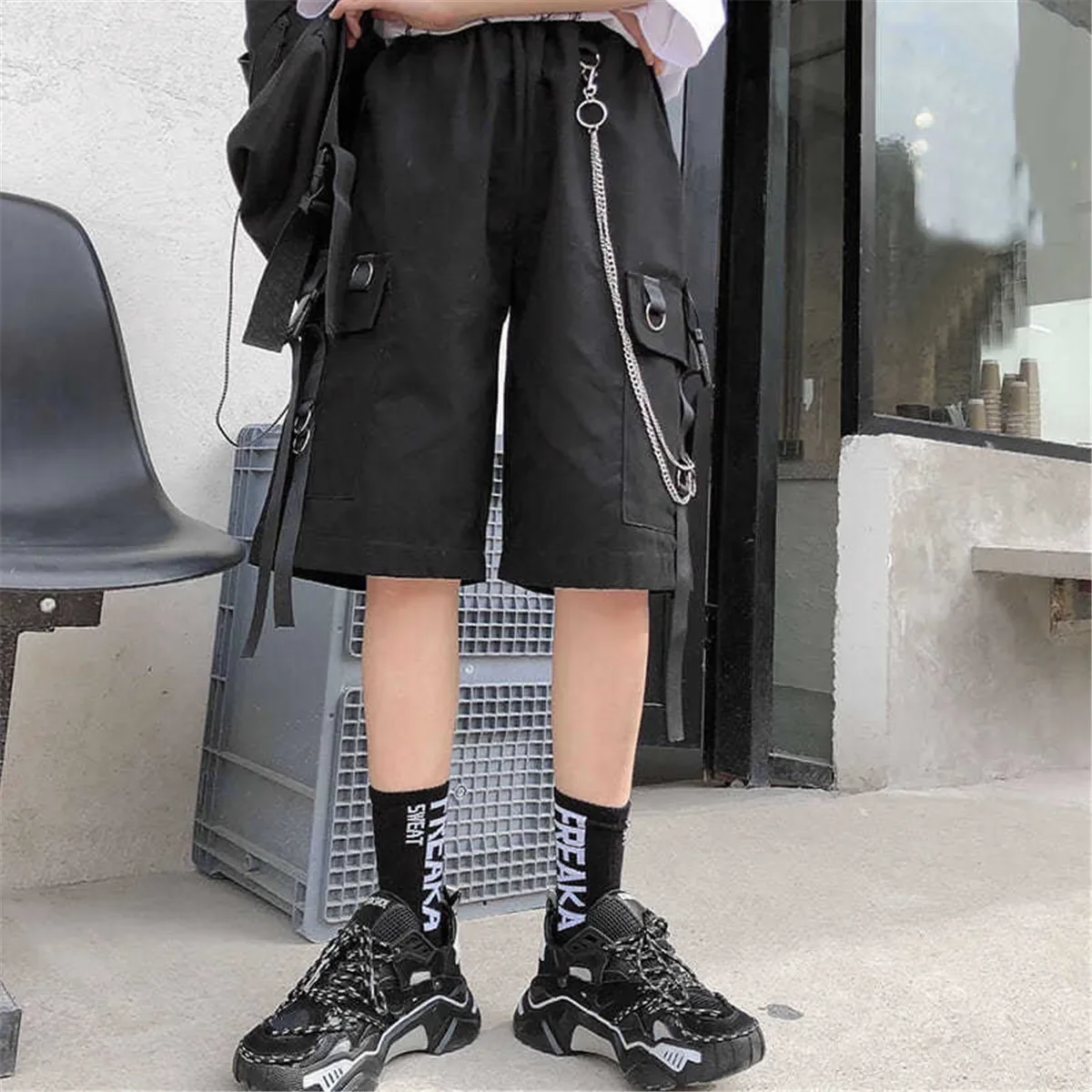2026 Schwarze Hip-Hop Cargo-Shorts für Herren, Sommer-Laufshorts, High-Street-Loose-Fit-Hosen, Streetwear, Weiße, Lässige, Khaki-Shorts für Jungen und Mädchen – Detail 6