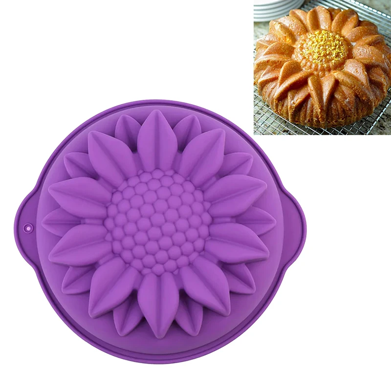10 Inch Sunflower Shaped Silicone Cake Mold with Heat Resistant Handles, Bakeware for Round Cakes, Bread, Pizza and Toast Baking
