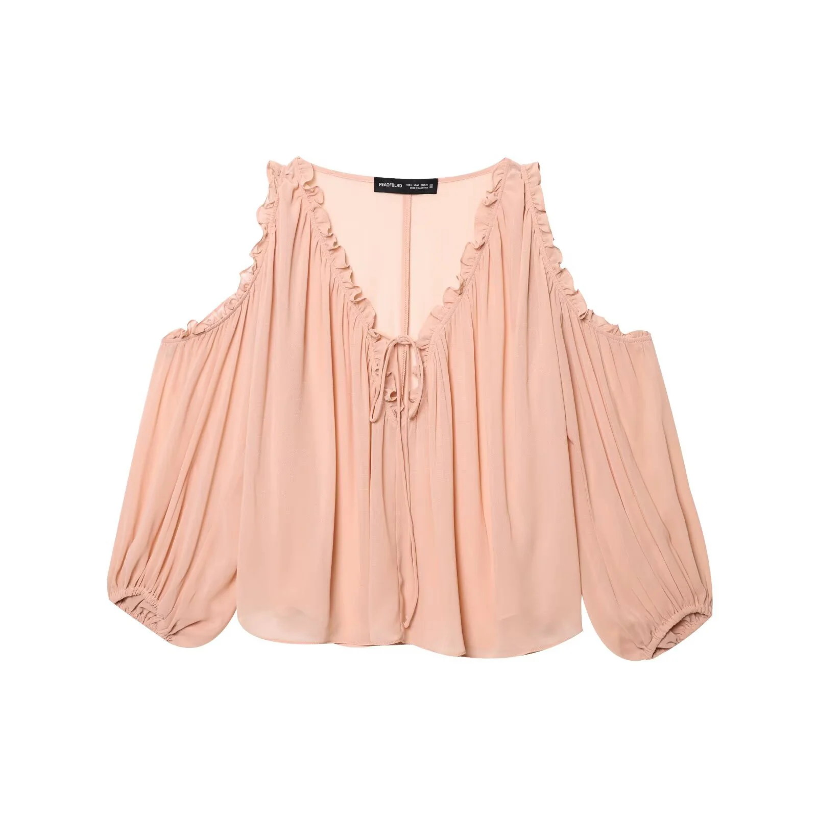 

Summer New Women's Clothing Style Sweet Fungus Edge Long Sleeved V-neck Shirt Casual Off Shoulder Chiffon Top