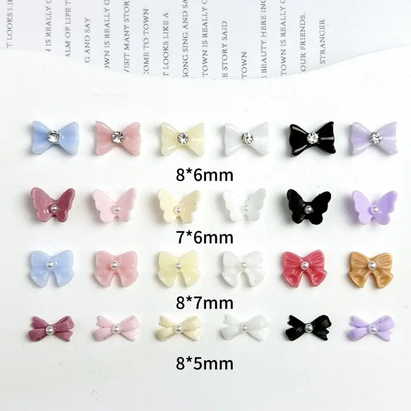 50PCS Macaron Color Mini Pearl Bow Nail Charms Mutiple Styles Bow Tie French Style Nail Art Decoration for DIY Manicure Supplies