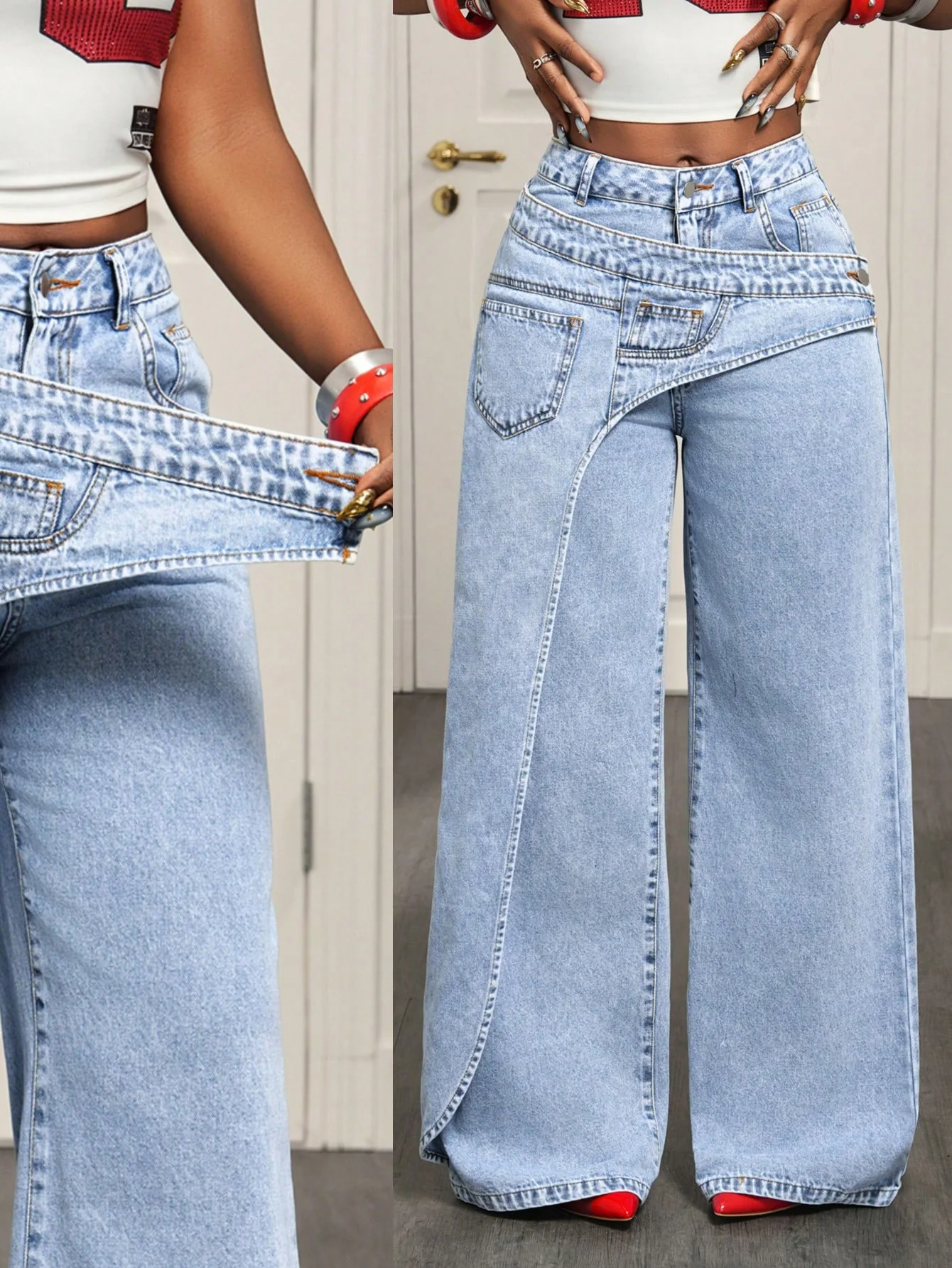 Multi-Pocket Layered Design Denim Pants Women Trendy Versatile Casual Jeans Unique Streetwear Cool Girl Y2K High Street Trousers
