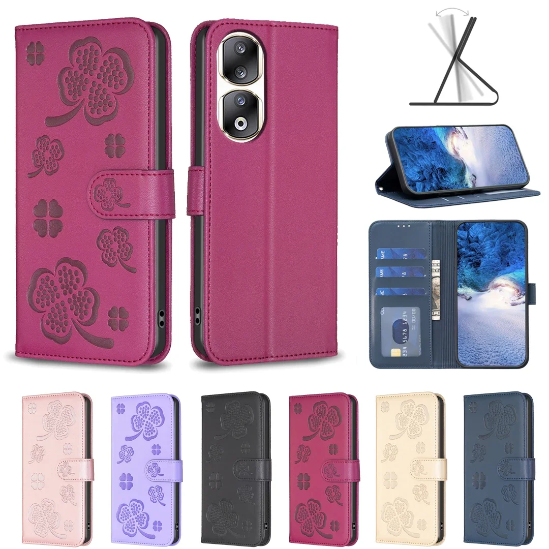 Кожаный флип-кошелек Clover с защитой от падения, телефонный флип-кошелек для Hwawei MATE60 HONOR 200 Lite чехол/4G X9B X8B X7B X7A X6A /MAGIC6 PRO PLUS