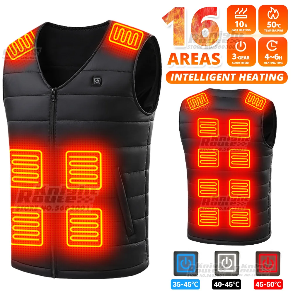 16 Areas Self Heating Vest Men's Heating Jacket Thermal Women's USB Heated Vest Warm Sport Vest Heating Clothing Fishing Hiking