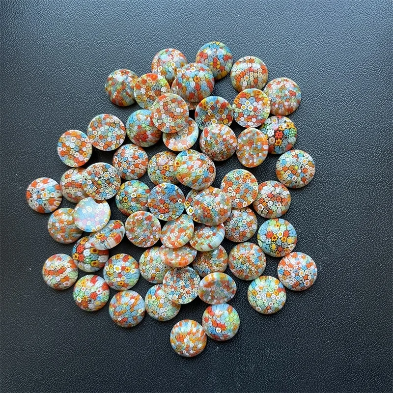 5pcs 6*14MM Semicircle Millefiori Beads Multi Color Lampwork Stone Dome Flat Back Cabochons Half Round Flower Decoration