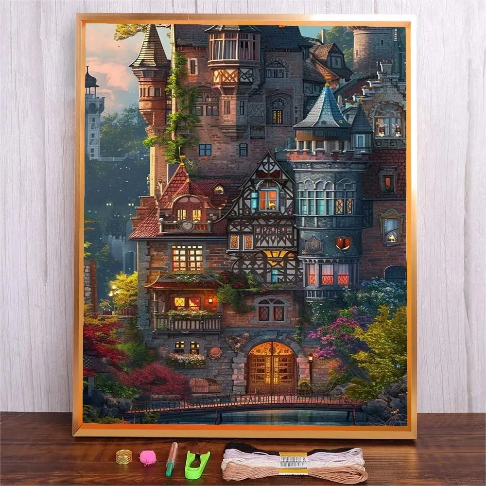 

Cartoon Landscape Cross Stitch With Thread Needles Crafts Gift DIY Embroidery Kit For Beginners And Embroidery Enthusiasts