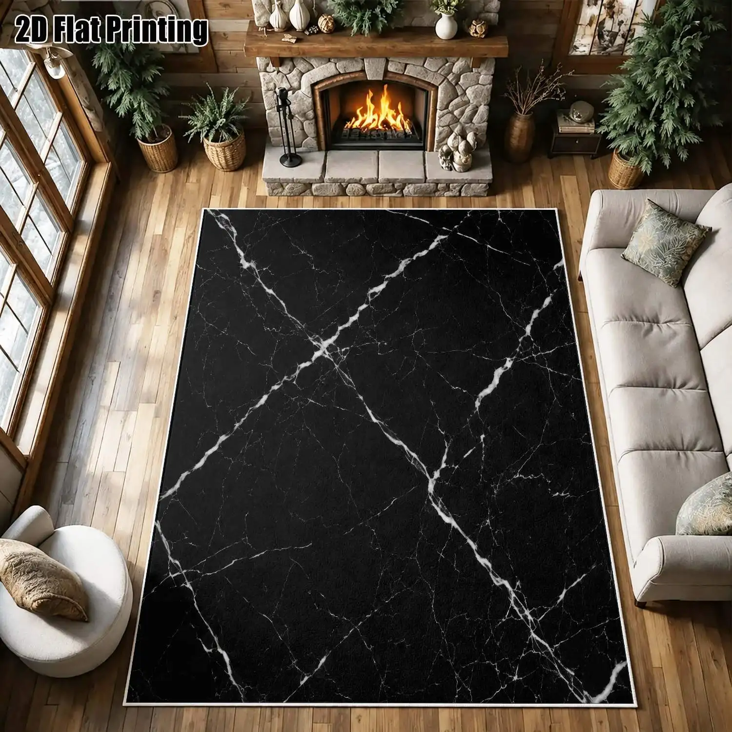 1Pc 2D Printed Marble Pattern Carpet, Nordic Modern Minimalist Style, Multi-Size Machine Washable, Ideal for Home Decor & Various Settings