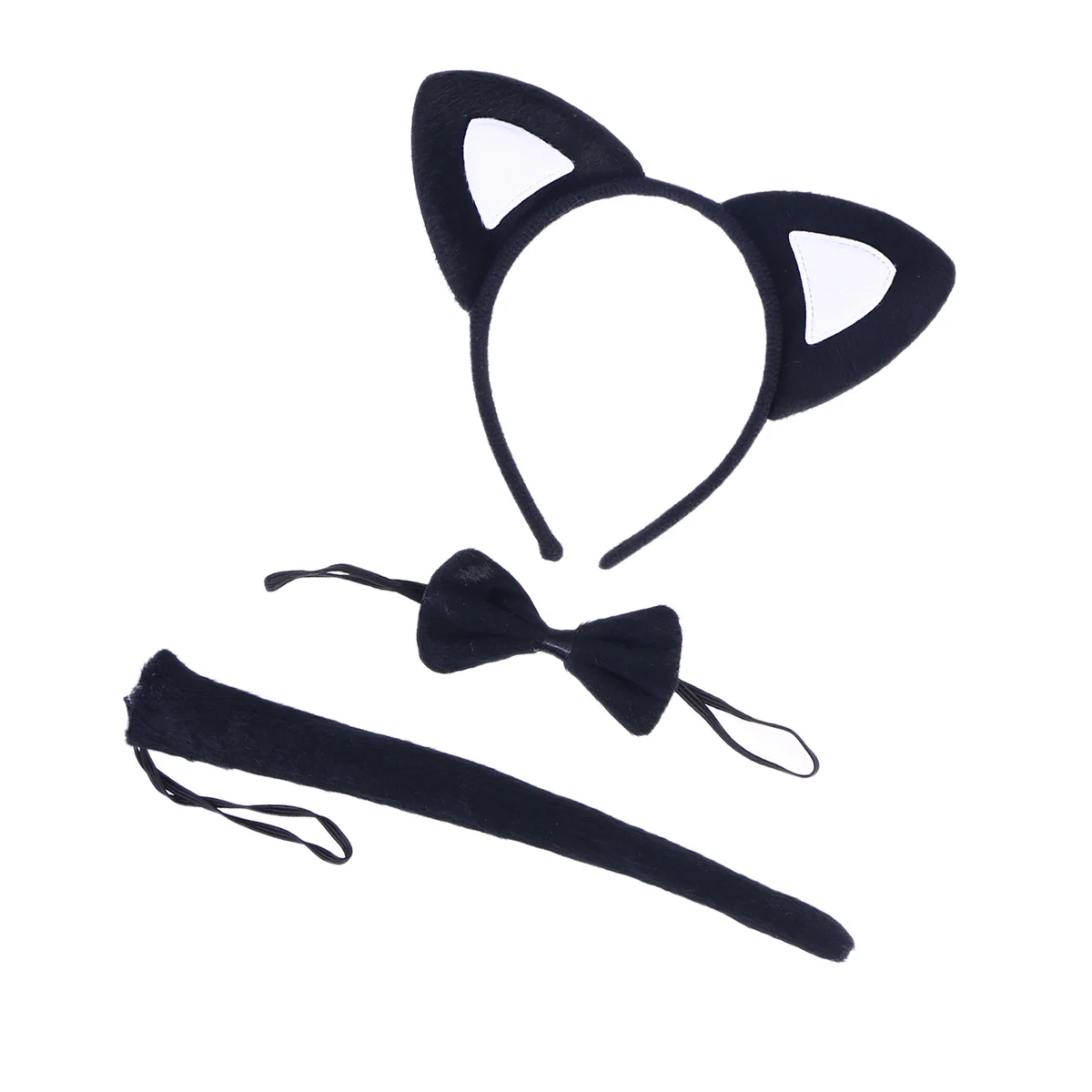 3Pcs Kids Cat Ears Headband Bow Ties Tail Set Party Cosplay Costume (Black and White) cat cosplay cat cosplay set