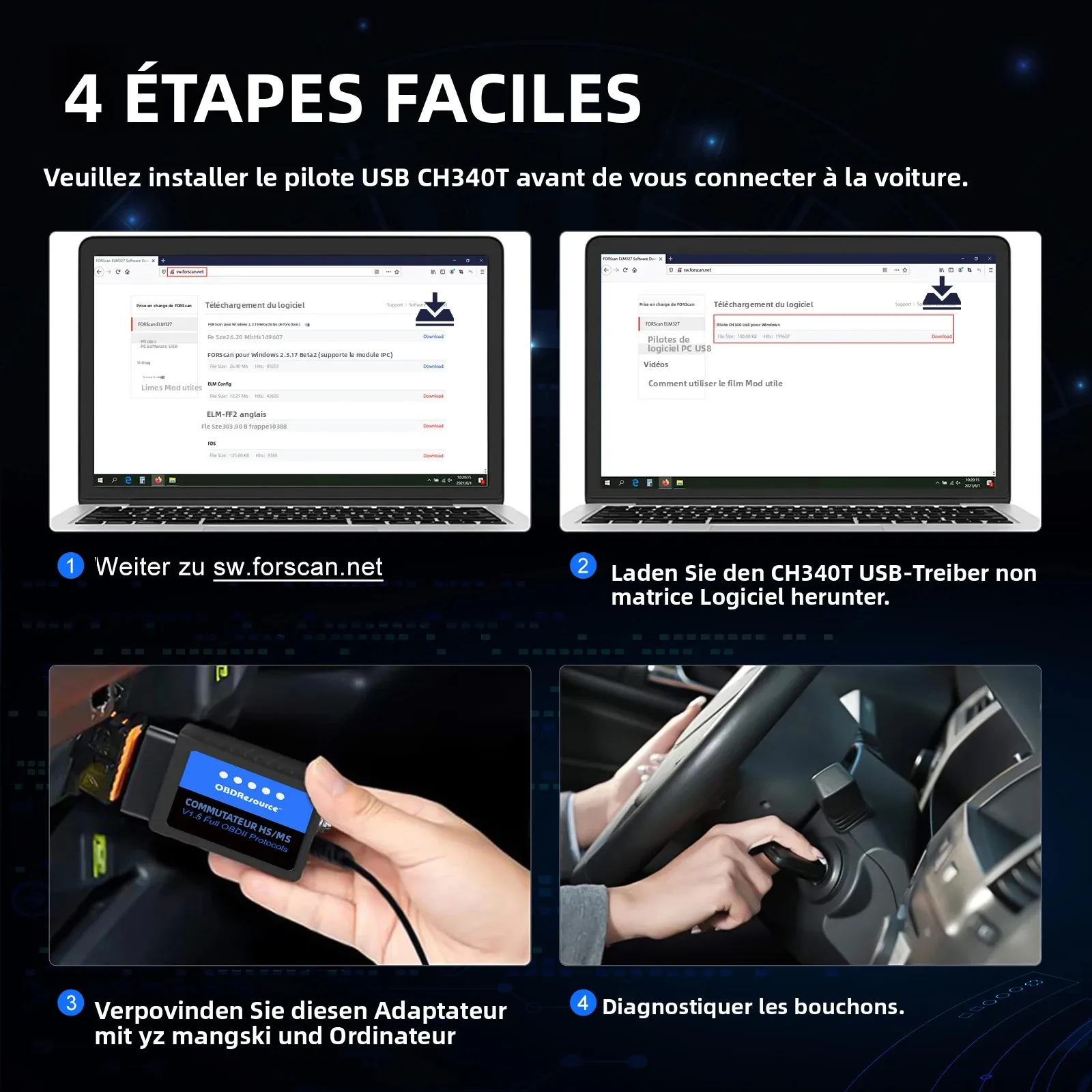 Image 7: ELM327 Forscan pour Ford V1.5 Forscan PIC18F25K80 puce OBD2 Scanner lecteur de Code programmation avec commutateur HS/MS adaptateur USB CH340