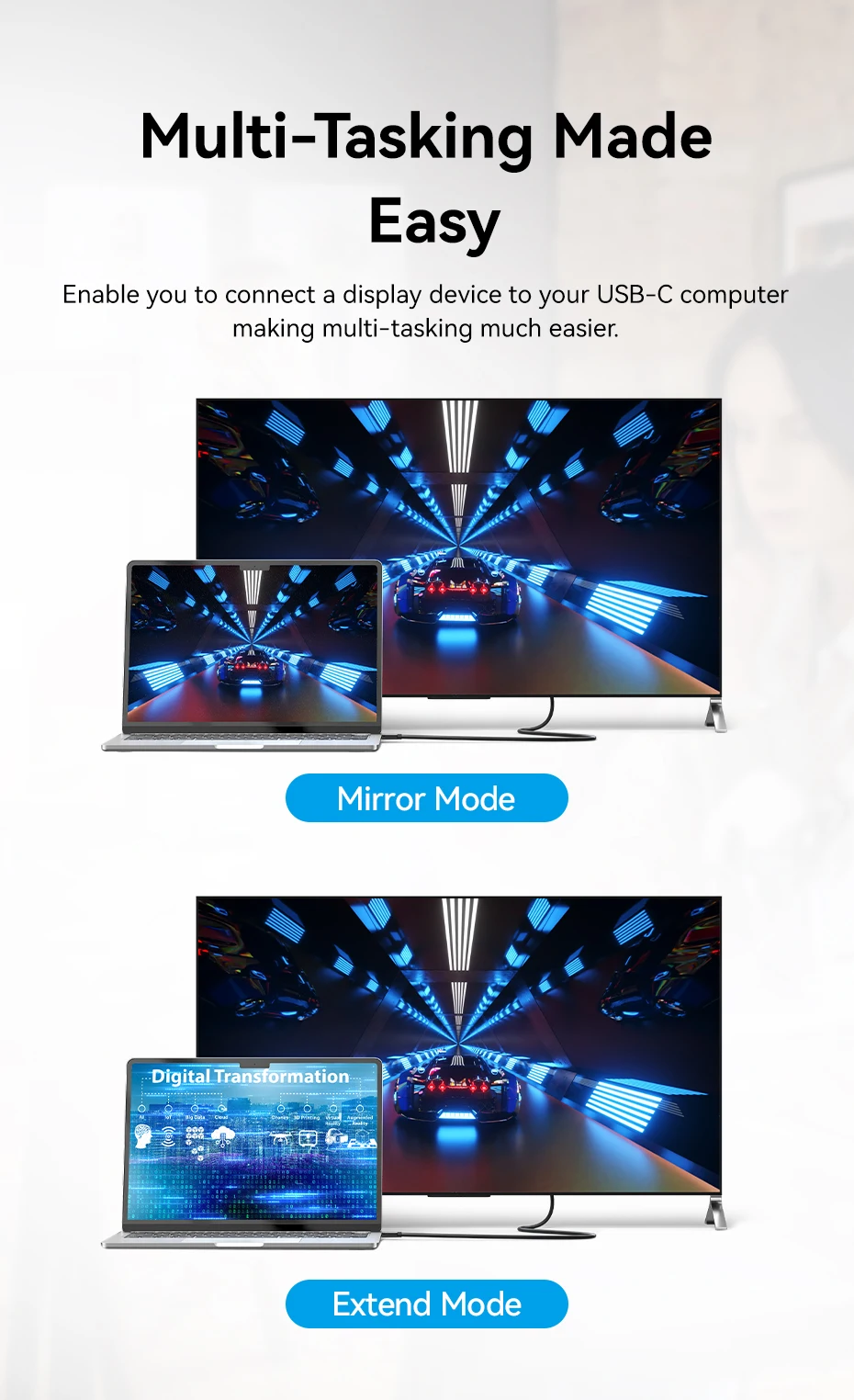 Vention 4K USB C auf DP Kabel USB Typ C auf 8K/60Hz DisplayPort Kabel für iPhone Tablet PC Monitor Laptop HDCP HDR DP Kabel – Detail 4