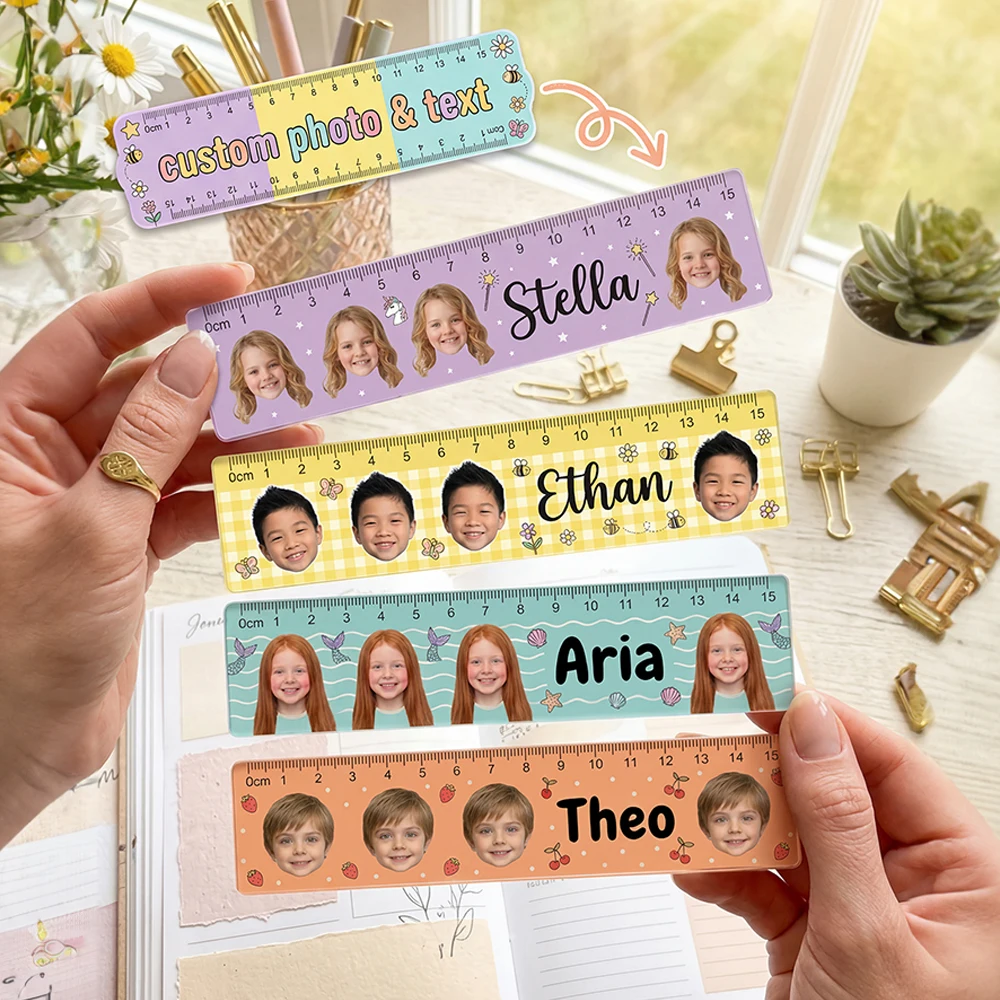 Custom Photo & Name Straight Acrylic Ruler,Personalized Measuring Stationery,Back‑to‑School Gift,Classroom Drafting,Learning Use