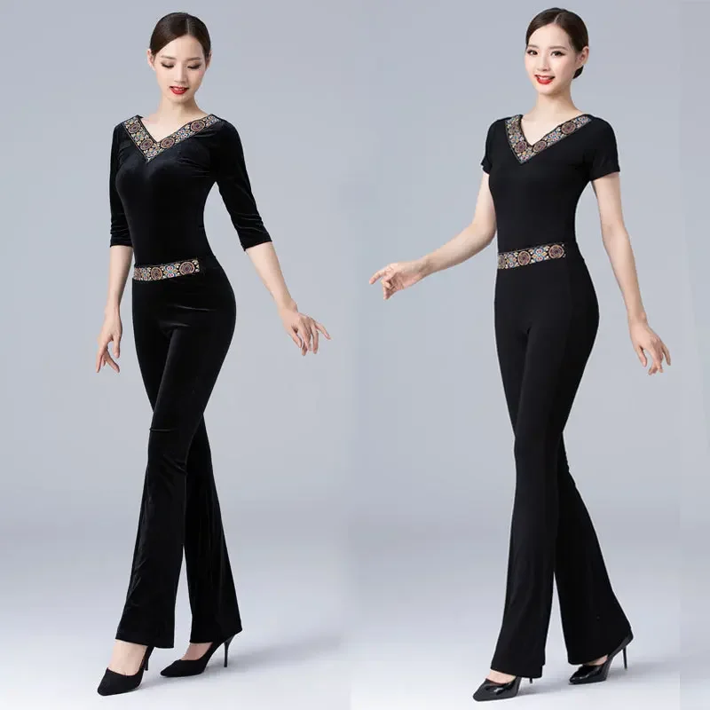 

Tiktok net red dance body training clothing women's training velvet catwalk black one-piece performance clothes