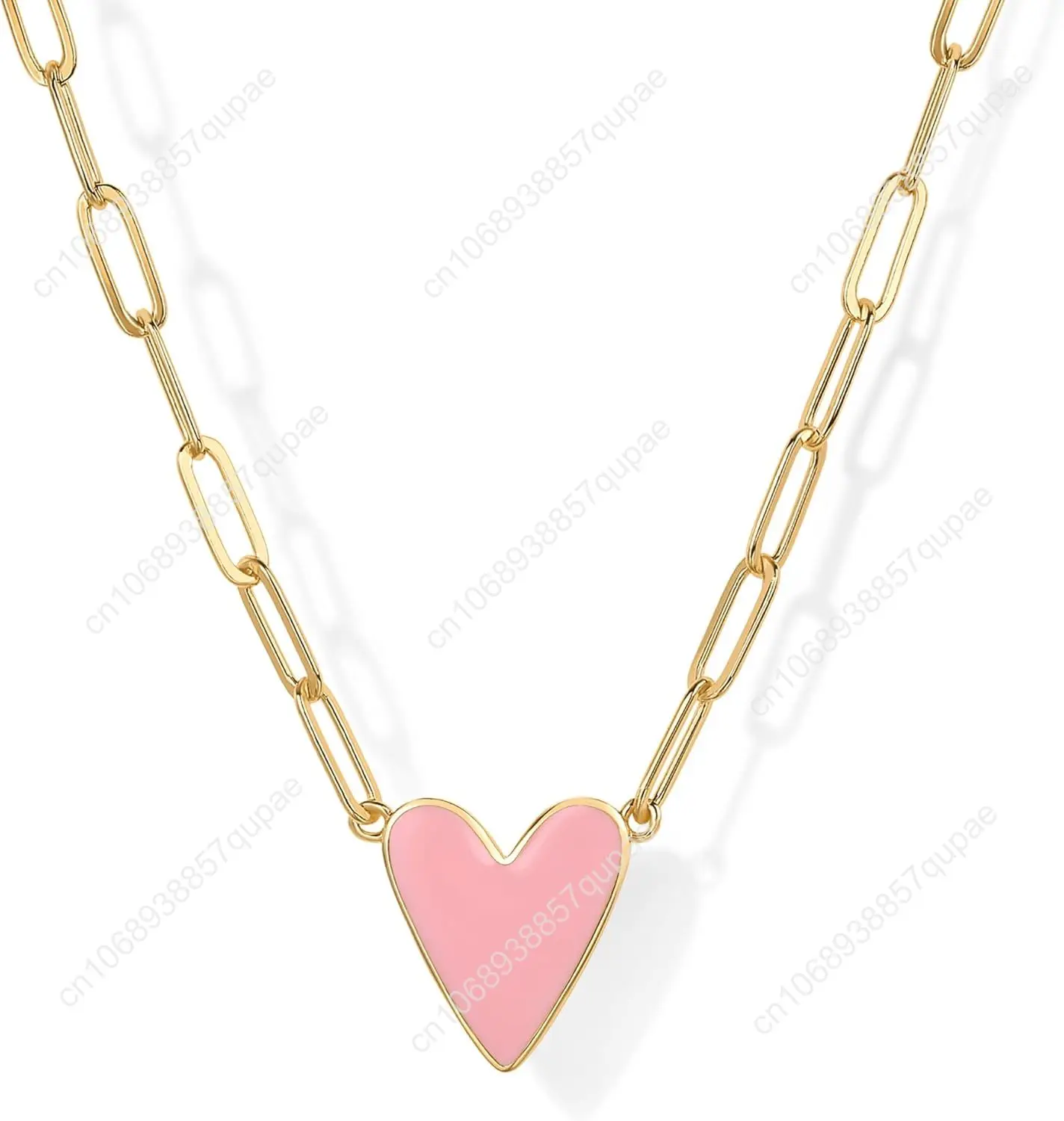 

PAVOI 14K Gold Plated Heart Enamel Pendant Necklace for Women | Love Paperclip Chain Necklaces | Blue Pink Purple White Enamel H