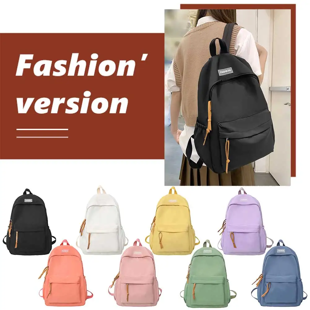 Nylon School Bag Casual Candy Color Student Backpack Adjustable Strap Fashion Backpack Soft for Office Travel School Shopper Bag