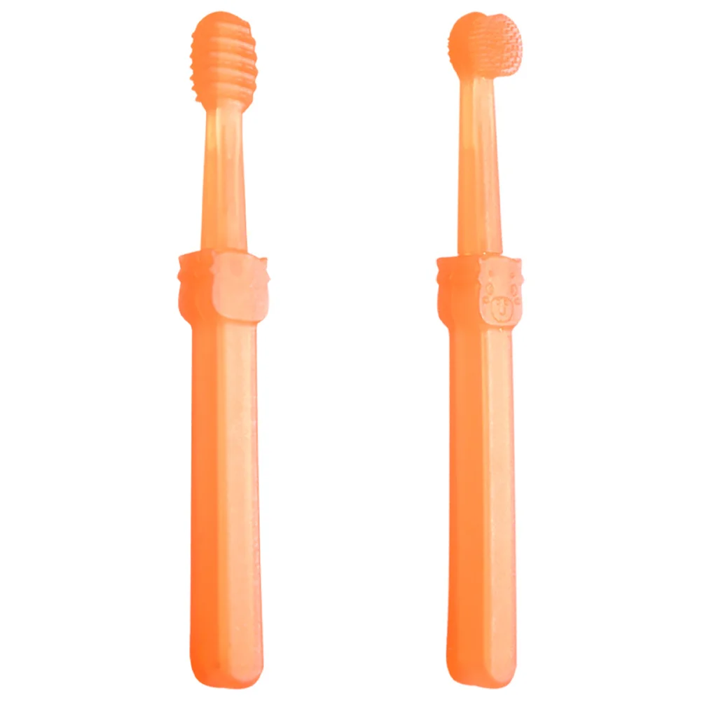 

2 шт., детская силиконовая зубная щетка, мягкий набор для ухода за полостью рта для младенцев, нежный очиститель языка, набор зубных щеток для обучения малышей