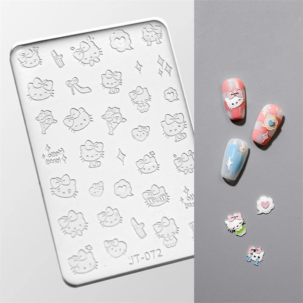 1pc Cute Hello Kitty Nail Mold Stickers for DIY Nail Art & Jewelry Making Silicone Transparent Carving Template Nail Decor Tools