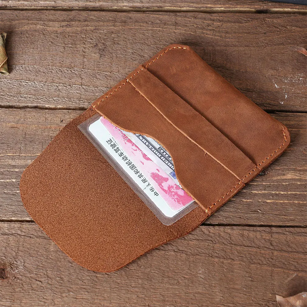 Vintage Leather Handmade Cattle Pickup Wallet Crazy Horse Leather Credit Card Holder Business Card Holder Men's Coin Purse