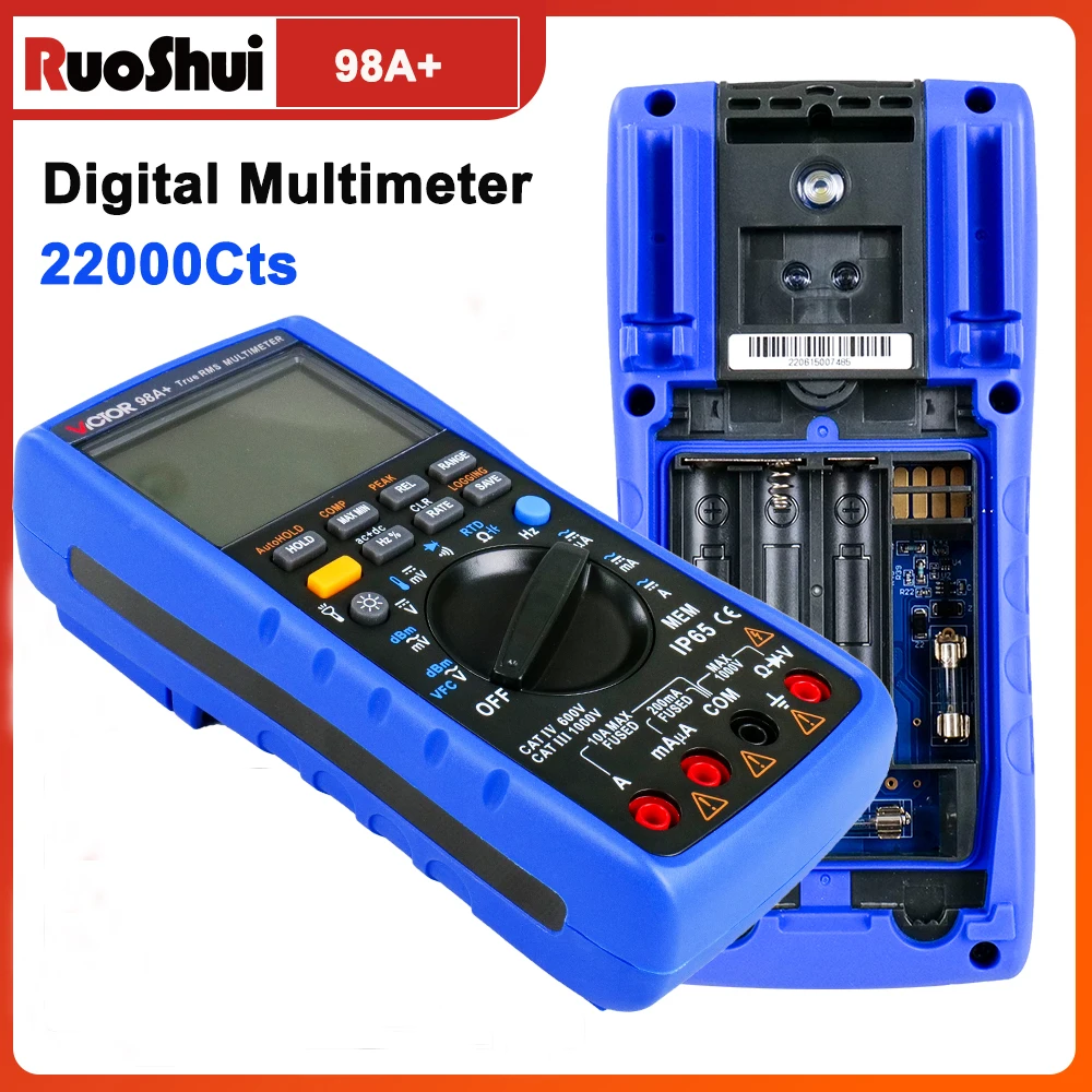 Vi Handheld Digital Multimeter 22000Cts RTD PT100 Thermocouple Tester LCD Backlight Portable USB AC/DC Ammeter Ohm Voltmeter Mul