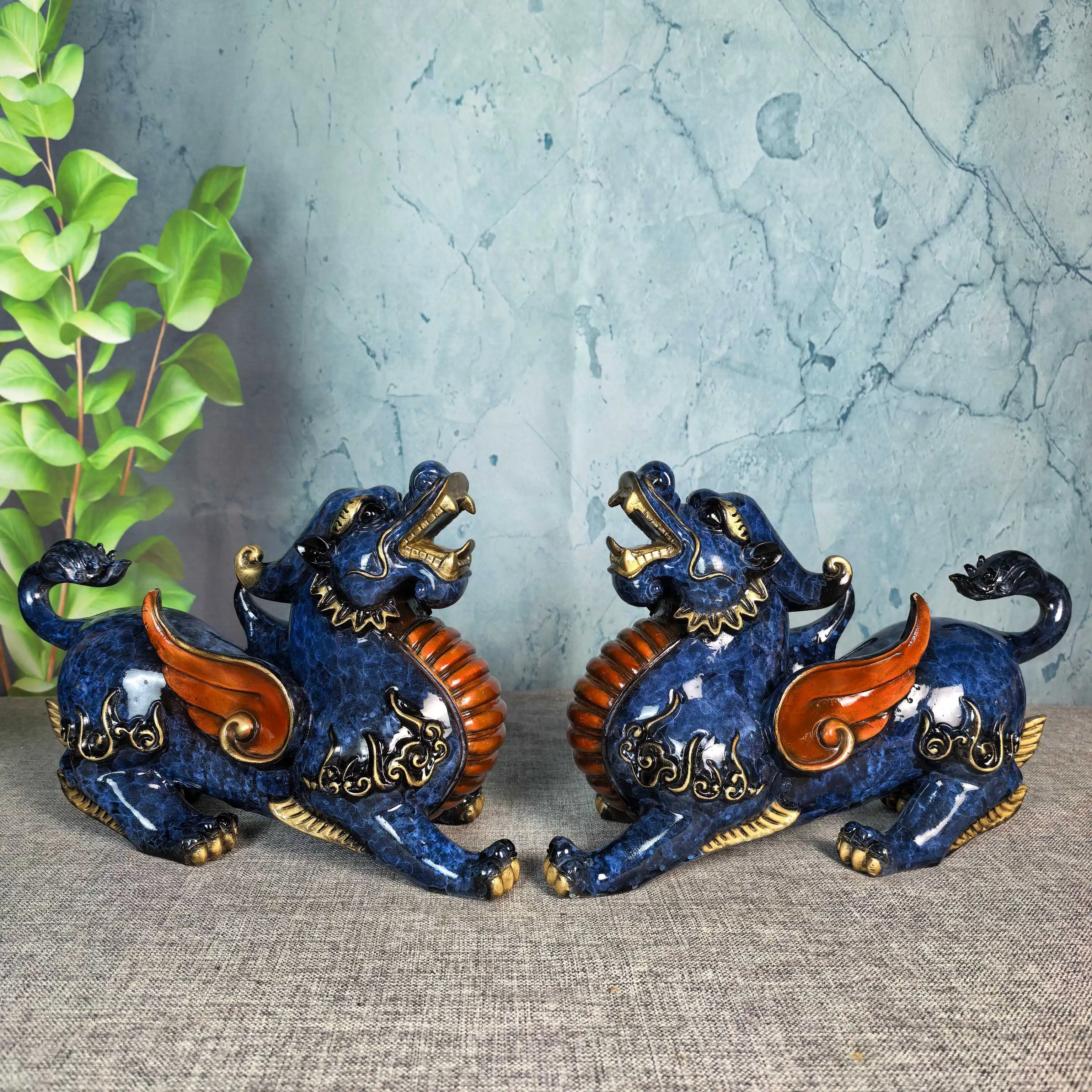 Old Brass Copper Color Pixiu Statue brave troops Divine Beast Statue a pair Amass wealth Ornaments Town house Exorcism
