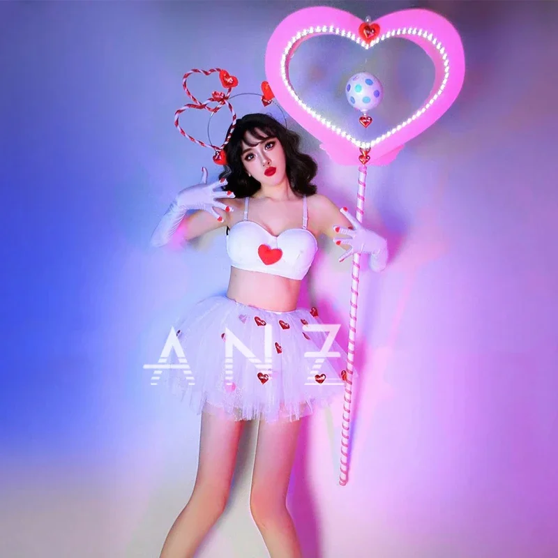 女性のパーティーフェスティバル衣装バーナイトクラブ Dj Ds ゴーゴーダンス衣装かわいいトップメッシュスカートステージジャズダンス服 XS6774