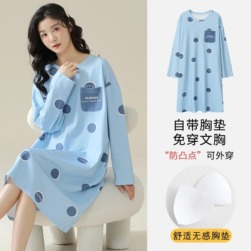 Women Cotton Nightgown Autumn Winter Long Sleeve Home Dress Cartoon Nightgowns Cute Rabbit Print Lingerie Night Dress