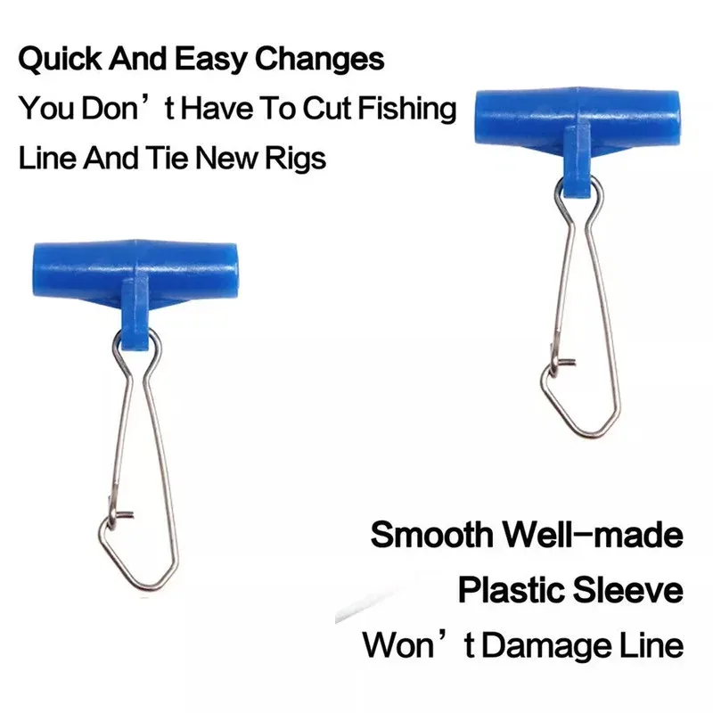 BRAVMACK 25pcs Heavy-Duty Fishing Line Sinker Slides with Blue Plastic Head Swivel Duo-Lock Snap Nice Snap Feature for Angling