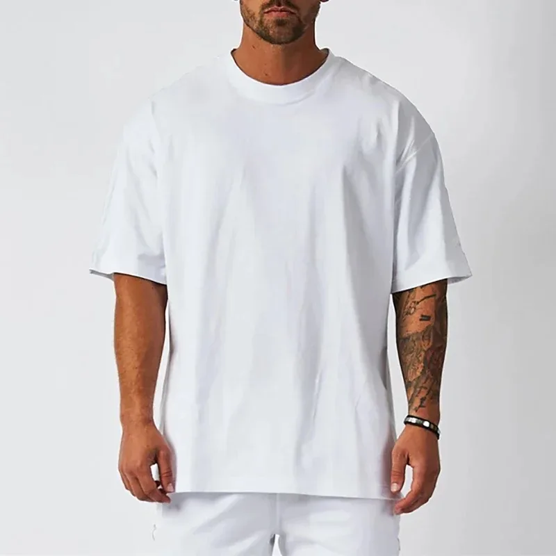 T-Shirt à Manches Courtes en Coton Blanc pour Homme et Femme, Vêtement de Style Rétro, Couleur Unie, Grande Taille, à la Mode