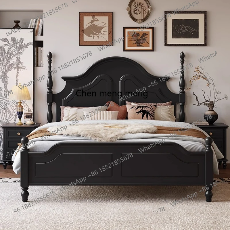 

French Retro Master Bedroom Double Bedroom Cherry Wood Black American Style 1.8m Wedding Bed