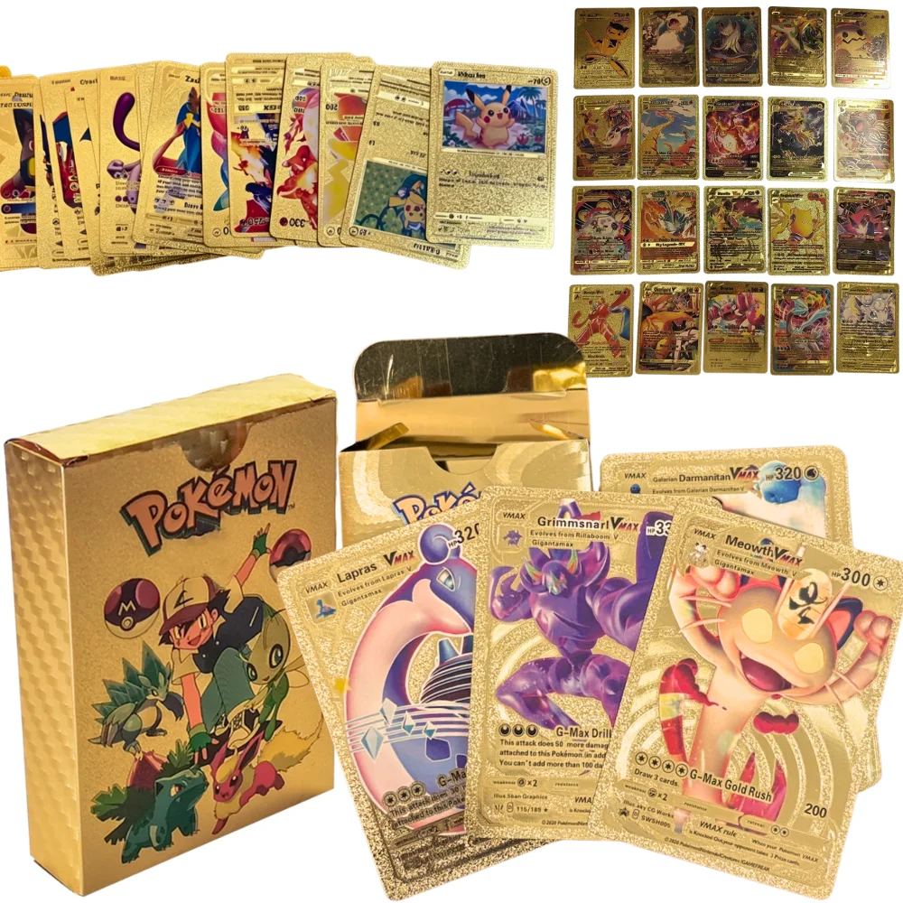 

55pcs English Pokemon Card Gold Silver Black Vmax GX V Card Collection Battle Colorful Card English Child Toys Christmas Gifts
