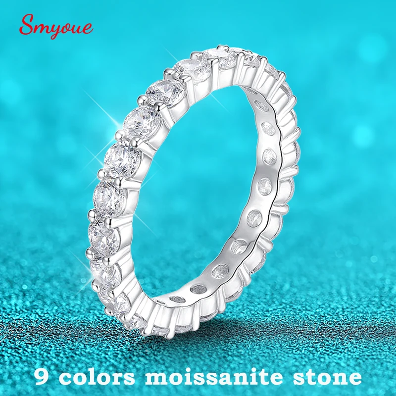 

Smyoue 3mm Certified Moissanite Rings for Women Full Diamond Sparkling Bride Jewelry Wholesale 100% 925 Sterling Silver 9 Color