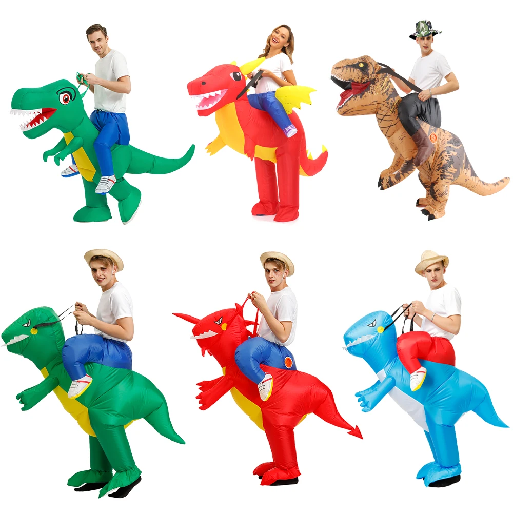 Disfraz inflable de dinosaurio t-rex para adultos y niños, traje divertido y fresco de Halloween, disfraz de Animal Purim para hombres y mujeres