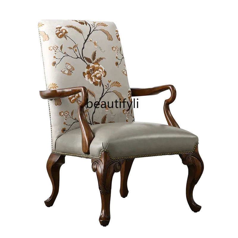 American solid wood sofa chair American light luxury tiger chair casual leather fabric lazy high back chair
