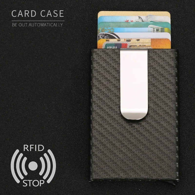 Hot Sale Carbon Fiber Card Holder ID Metal Credit Card Wallet Automatic Card Case Designer Aluminum RFID Cardholder Dropshipping