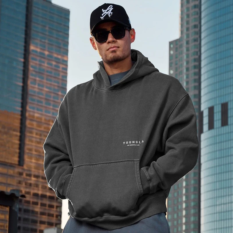 New Men\'s Oversized Pullover Hoodie Jogger Gym Sports Fitness Coat Fashionable Men\'s Clothing Training Clothing YA Sweatshirt