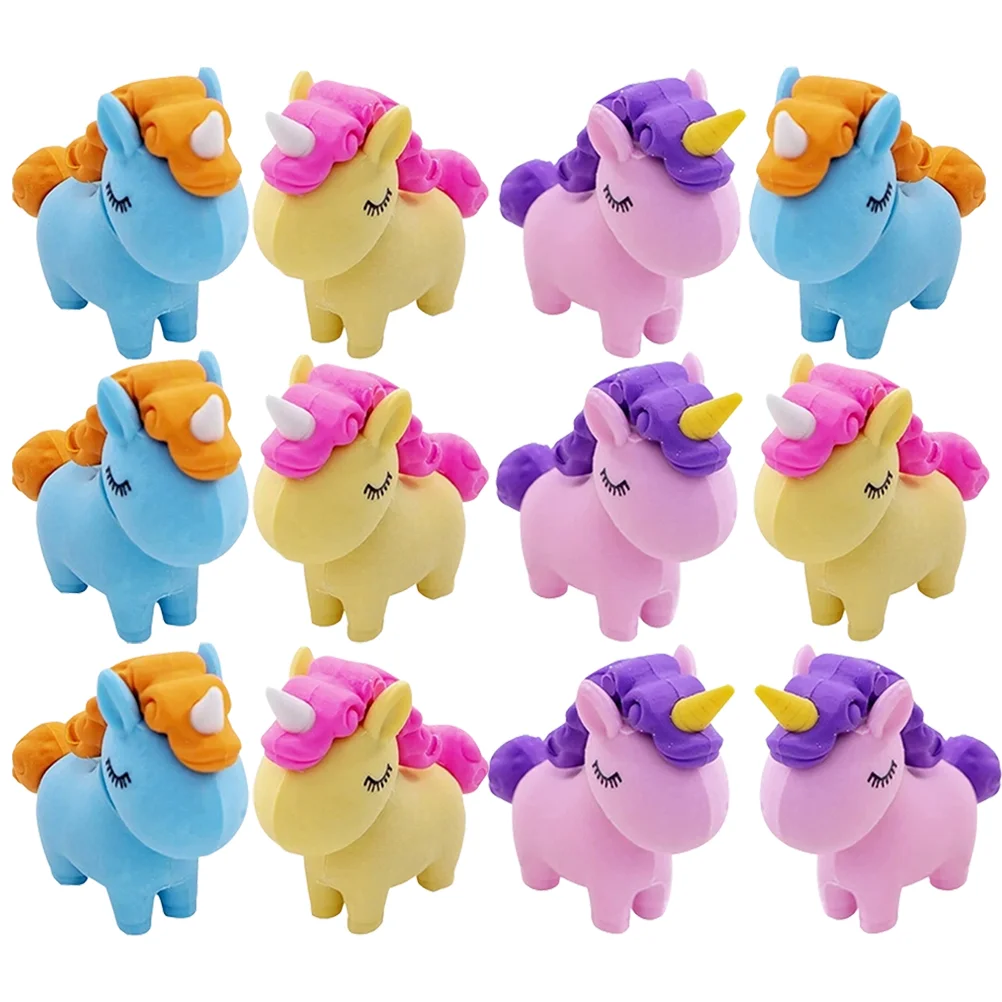 

12 Pcs Eraser Unicorn School Supplies Puzzle Erasers Bulk Toy Scented Fun Pencils Cap for Pull Apart