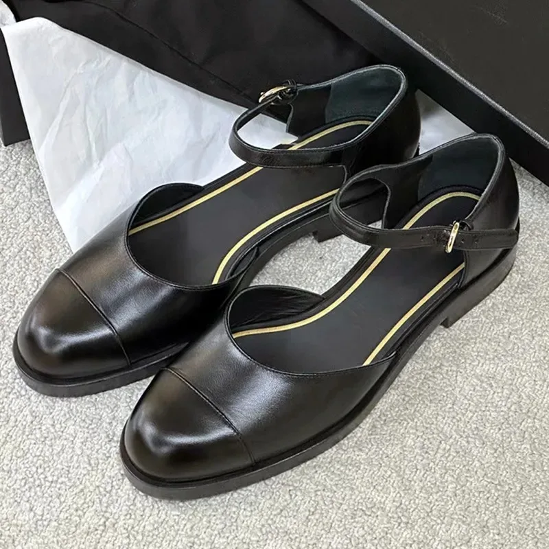 

Luxury Designer Chunky Heel Mary Jane Shoes Women Black Soft Leather PU Ballet Flats Elegant Single Strap Office Shoes for Women