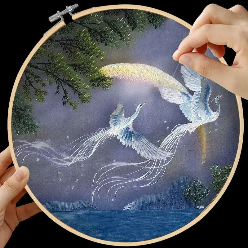 Su Embroidery Kit for Beginners, DIY Embroidery Starter Set with Pre-printed Fabric, Silk Threads & Needles, Self-stitch Craft