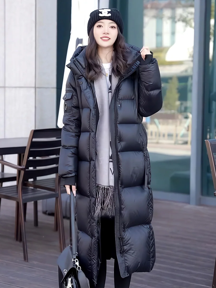 캐주얼 롱 후드 여성용 다운 재킷, 흰색, 따뜻한 겨울 코트, 블랙, 캐주얼 사이즈