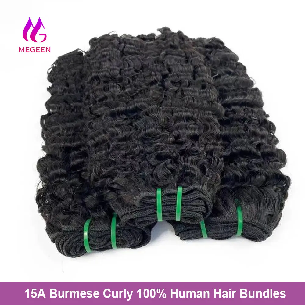 Megeen 1/3/4 шт., вьющиеся волосы для наращивания, 15 А, необработанные натуральные волосы, бирманские вьющиеся человеческие волосы, дневные 12-32 дюйма, натуральные черные 1B