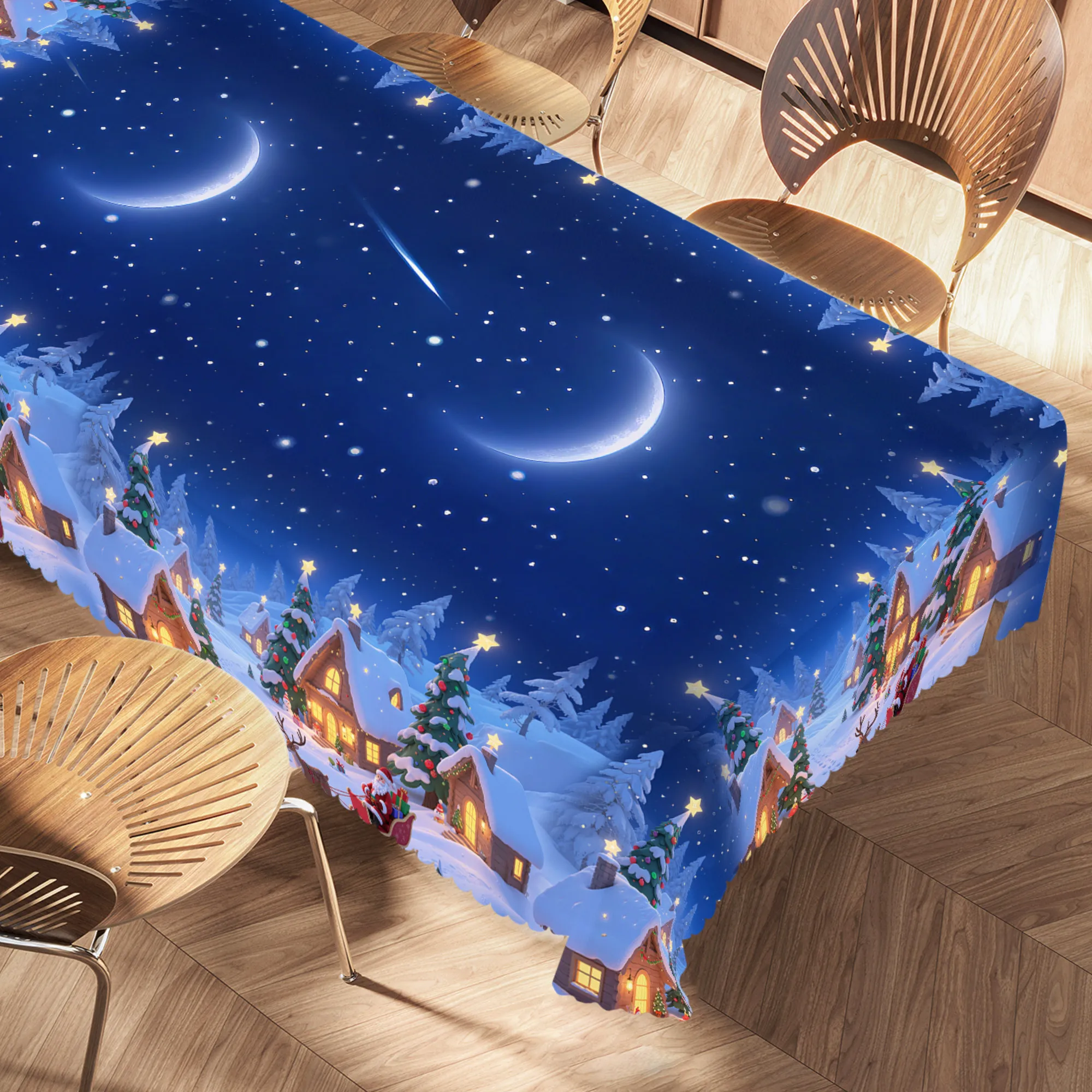 1 Christmas night sky tablecloth, perfect for Christmas decorations, round tablecloth, easy care, edge embossing craft