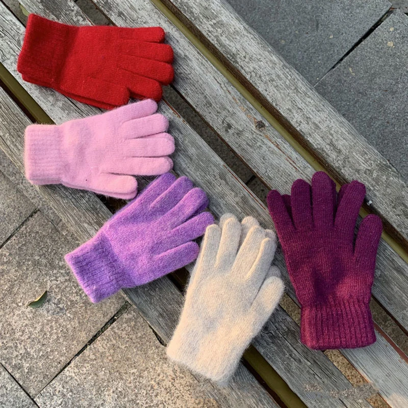 Winter Knitted Gloves Men Women Touch Screen Cold-proof Warm Full Finger Gloves Korean Style All-match Cycling Wool Gloves