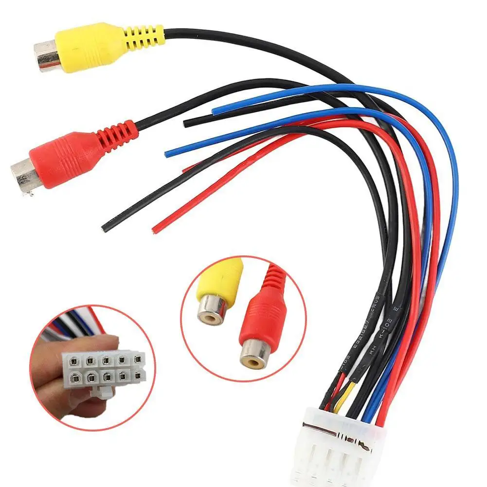 10 Pin RCA Audio Harness with Subwoofer Output CVBS Video Aux In Amp Control Fan Connector Mic Jack 10-Pin Plug Compatible