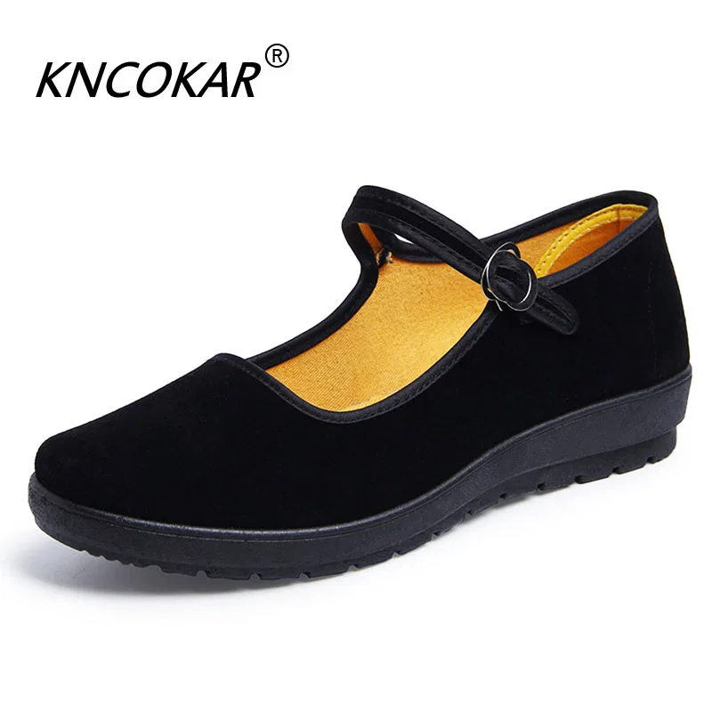 KNCOKAR Mother Cloth Shoes Black Flat Soft Sole Antiskid Work Shoes Hotel Etiquette Shoes Square Dance Shoes x1034