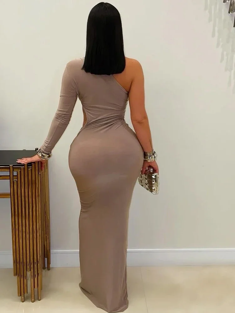 Wunderschönes, einärmliges, langes Maxikleid aus Metall mit Ausschnitten für Damen, glamouröses, einfarbiges, schmales Partykleid, Weihnachts-Outfits