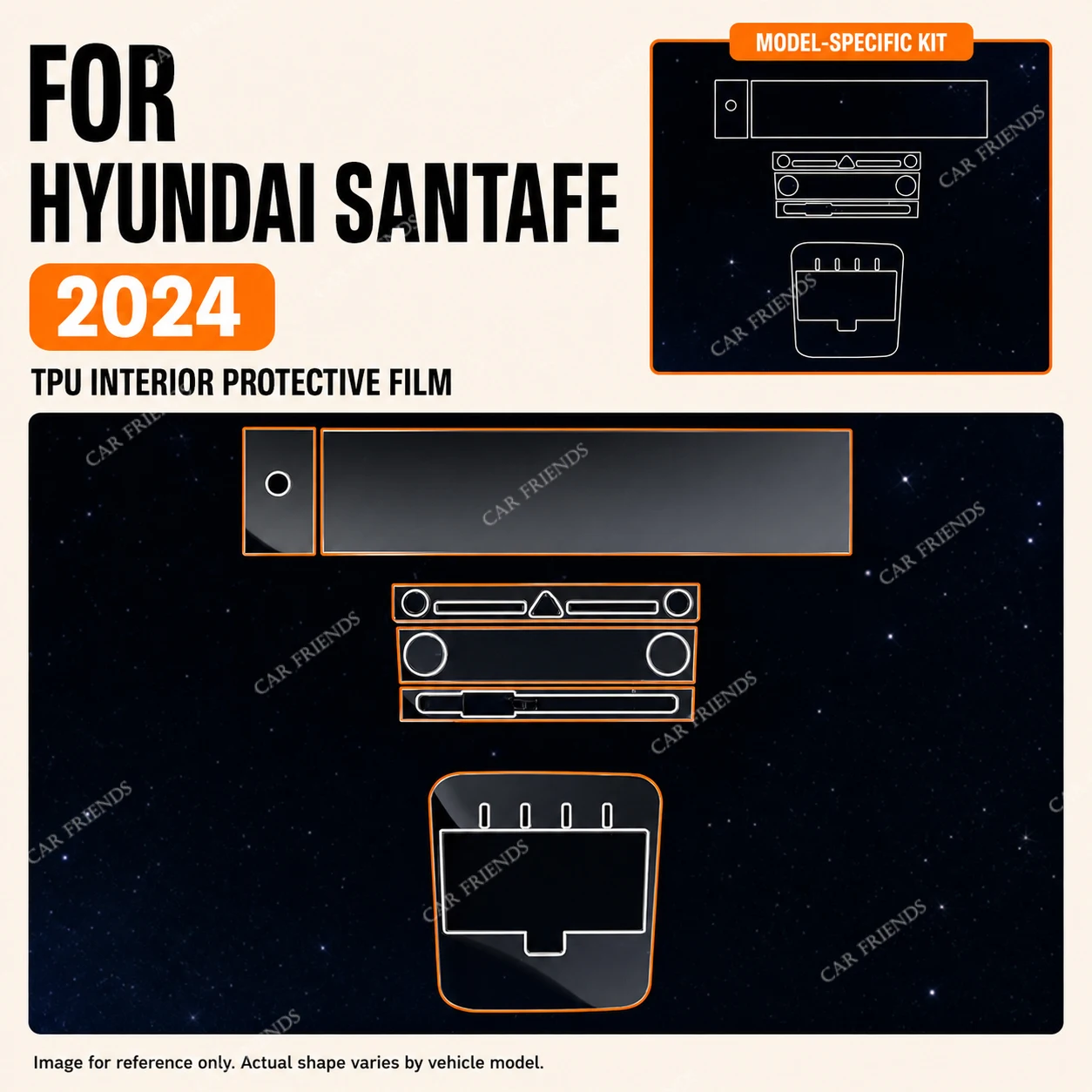 For Hyundai Santa Fe 2024 Transparent TPU Interior Protective Film Center Console Screen