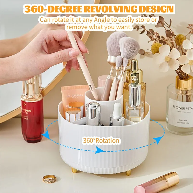 360° Rotating Makeup Brush Holder Organizer 5 Slot Large Capacity Cosmetic Display Case Makeup Lip Gloss Makeup Tools Organizer