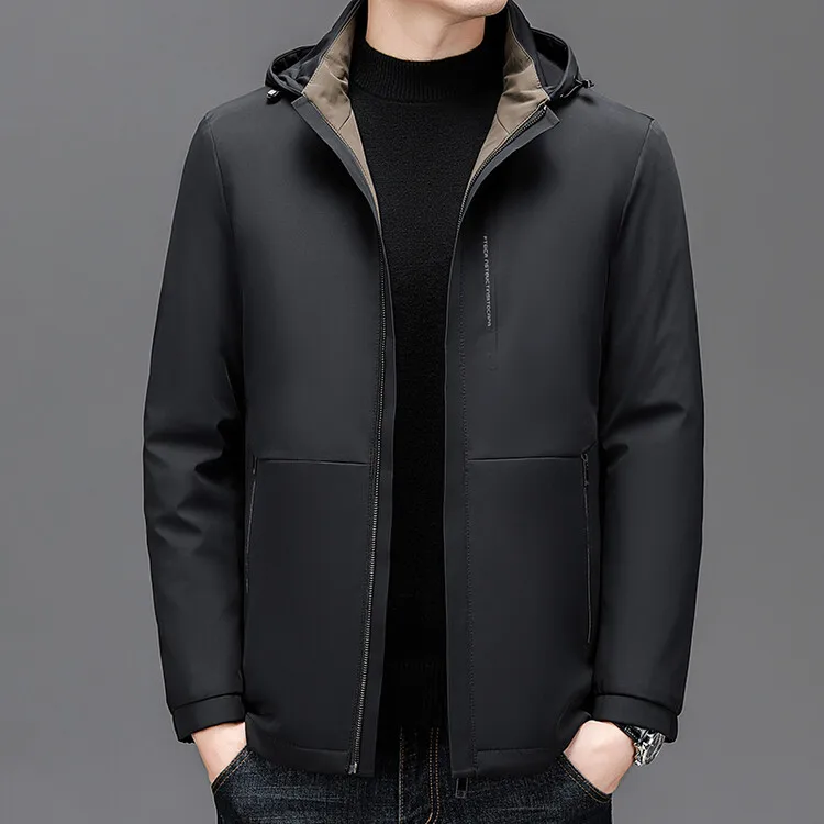 

New Winter High-End Casual Men's down Jaet White Du Feather Detachable Cap Thiened Loose Warm Outerwear Dad Clothes