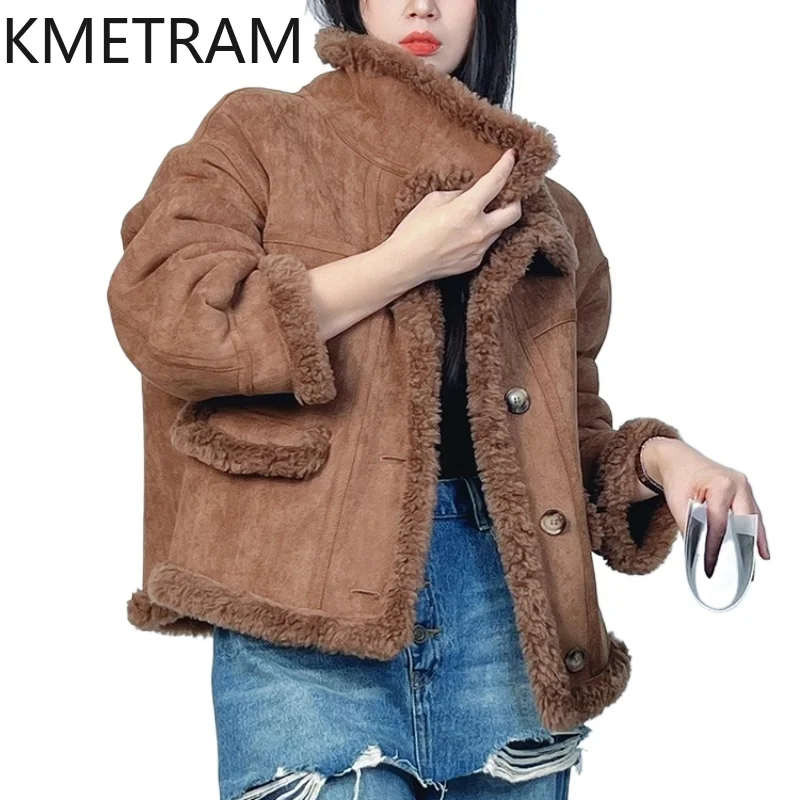 

KMETRAM 100% Wool Coats for Woman Old Money Style Brown Short Coat Winter Clothes Loose New in Jackets 2025 пальто женское