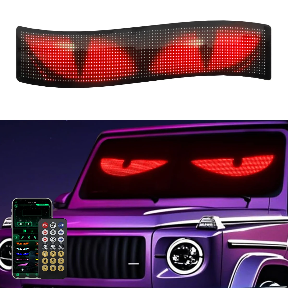 

1pc Truck LED Giant Flexible Screen USB Evil Eyes Matrix Pixel Panel Display Light DIY APP Remote Control Text Animation Display